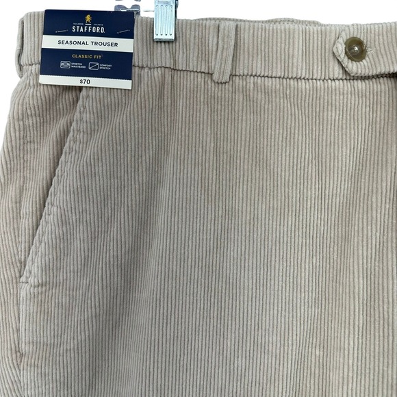 Stafford Other - Stafford Seasonal Trouser Corduroy Classic Fit Flat Front Ivory 44x30 NEW Retro